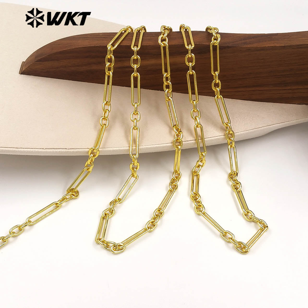 WT-BC270 Factory Wholesale 18K Gold Electroplated Yellow Brass Rectangle Long Metal Chain As Handmade Bracelets Findings