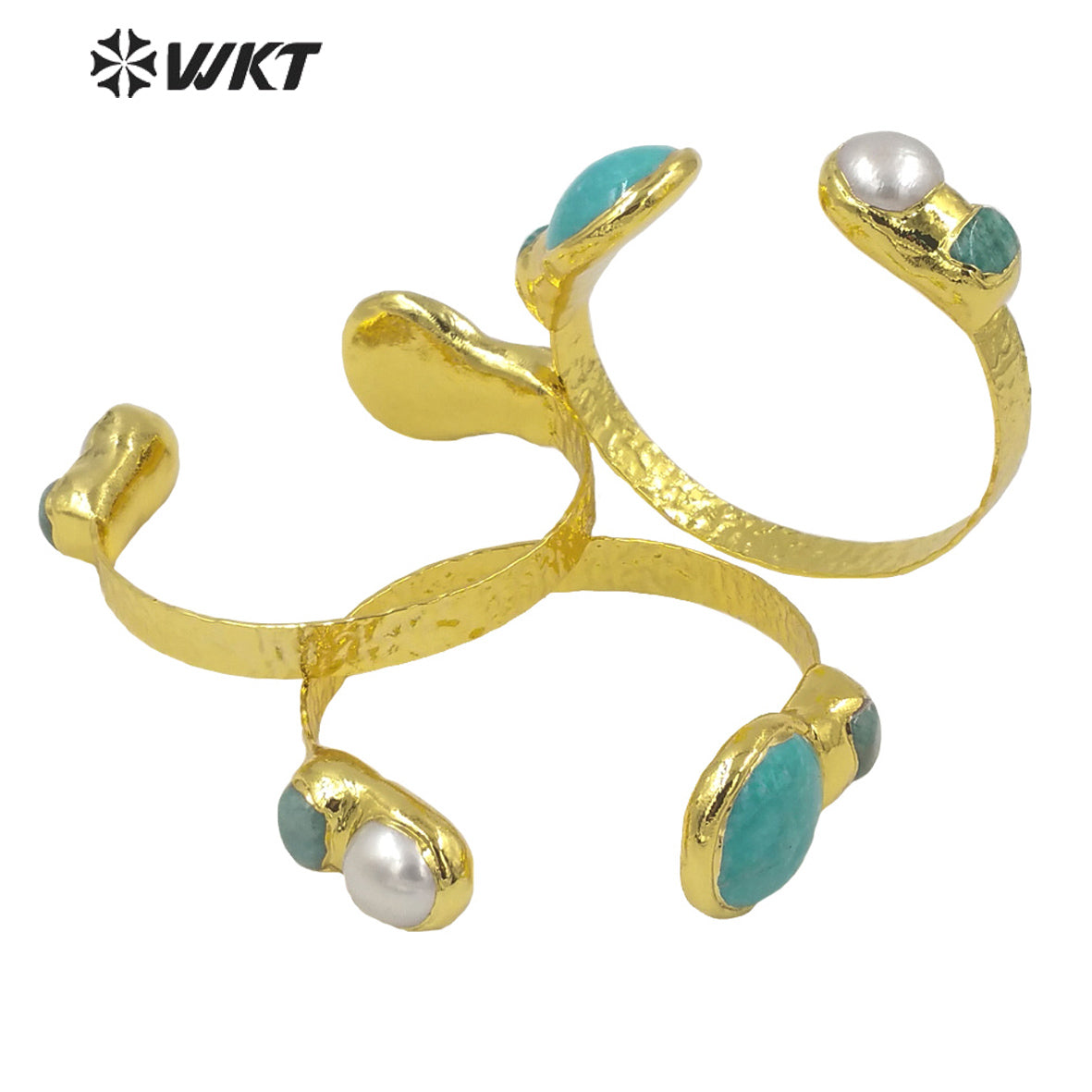 WT-B593 WKT 2022 Beautiful Jewelry Good Design Natural Pearl Stone Bracelet Opening Adjustable Gold Plated Women Jewelry