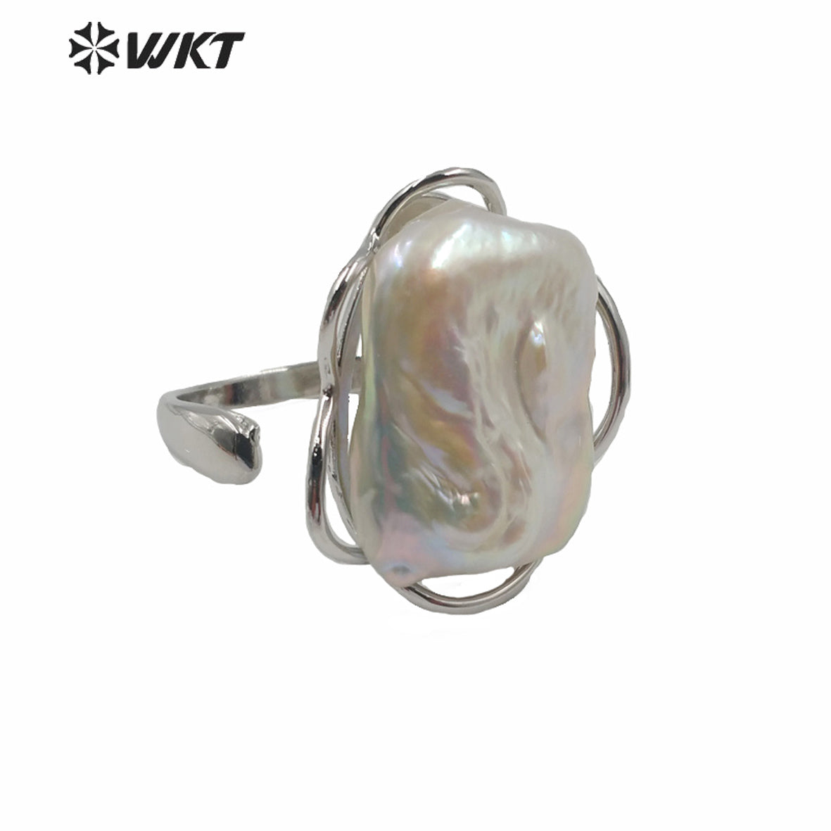 WT-R354 Wholesale Fashion Gold Plated Bezel Setting Square Pearl Ring Women Fashion Bride Wedding Pearl Ring