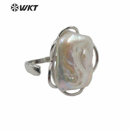 WT-R354 Wholesale Fashion Gold Plated Bezel Setting Square Pearl Ring Women Fashion Bride Wedding Pearl Ring