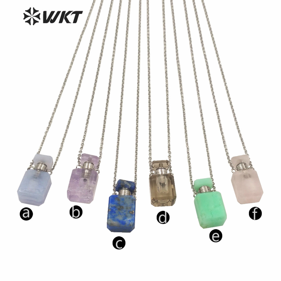 WT-N1240 WKT New Design Small Size Stainless Steel Chain Stone Bottle Necklace Mini square Steel France Perfume Bottle Necklace