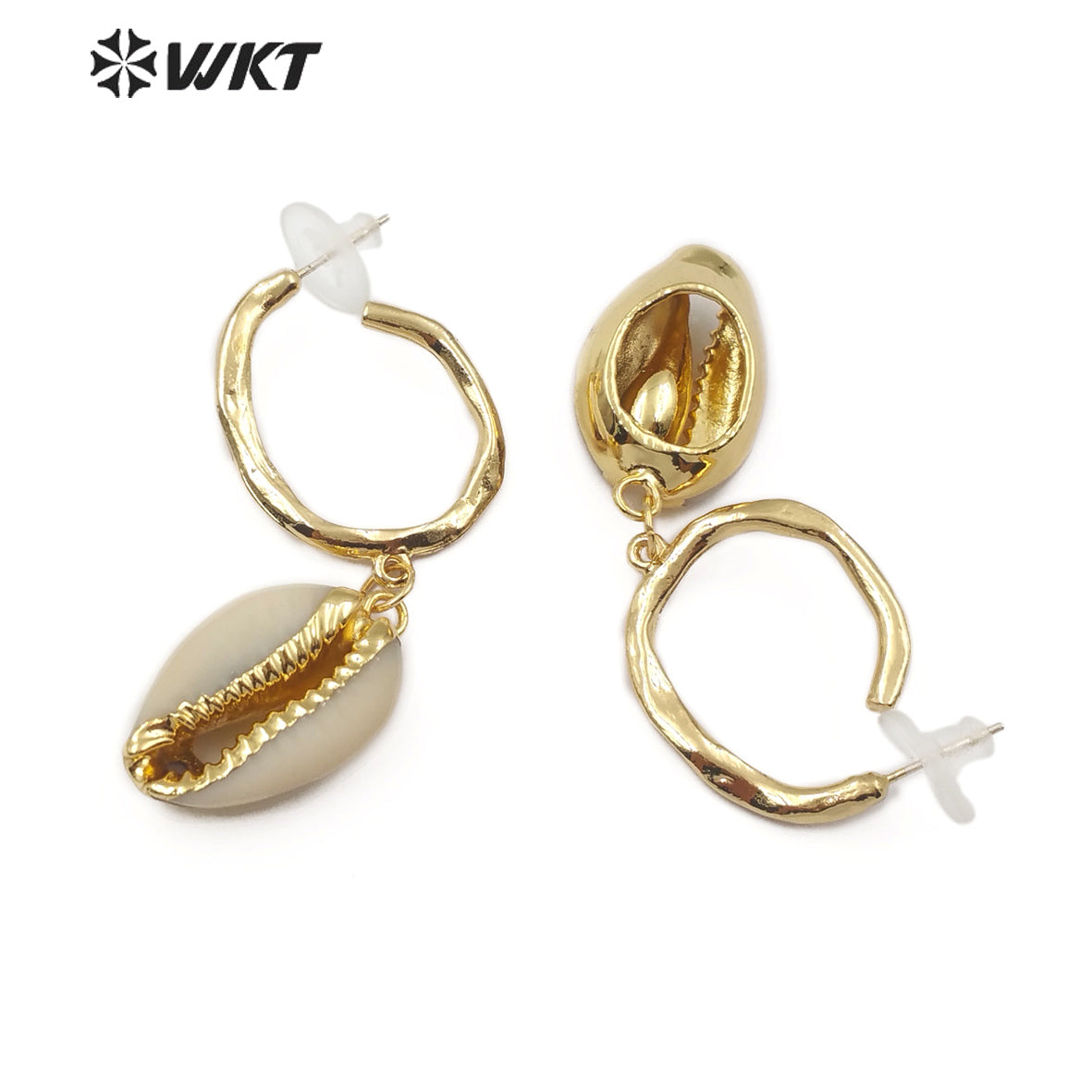 WT-E518 New Design Irregular Shape Metal Earrings Shell Jewelry With 18K Gold Plated Shell Earring Natural Cowrie Earring