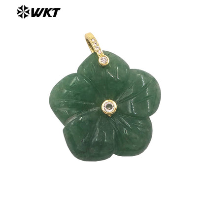 WT-P2029 Delicate Fashion Zircon And Natural Gemstones Hand Carved Lovely Flower Shape Pendant For Ladies Jewelry Making
