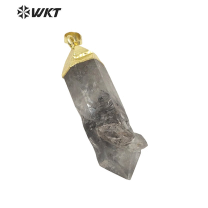 WT-P1703 Amazing Healing Natural Raw Crystal Quartz Point Pendant Gold Plated Spirit Quartz Crystal Stone Jewelry Pendant