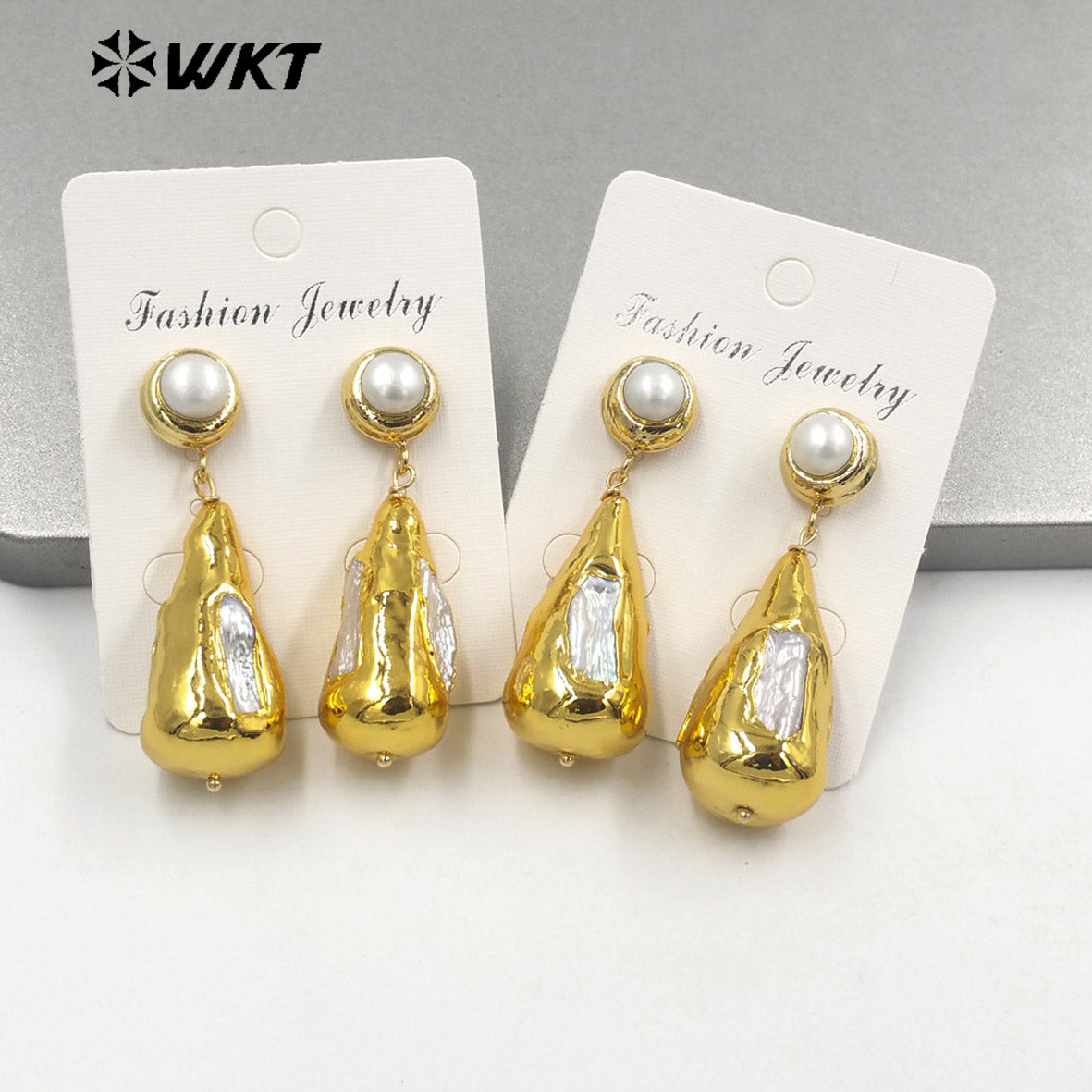 WT-MPE099 Latest Style Freshwater Pearl Drop Shaped Natural 18k Gold Plated Gift Weeding Romantic Pendant Earrings