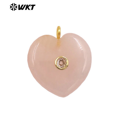 WT-P2087 Lovely Gold Plated Zircon Setting In Natural Gemstone Heart Shape Pendants For Women Romantic Necklace DIY Design