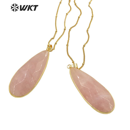 WT-N1347 WKT 2022 Attractive Natural Pink Stone Necklace Long Drop Rose Quartz Necklace for Girls Jewelry Necklace Wedding Party