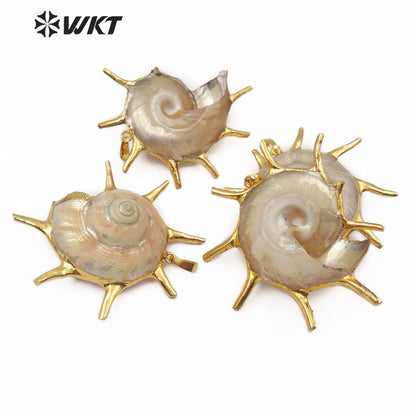 WT-JP134 Wonderful Fashion 18K Gold Electroplated Natural Trumpet Shell Pendant For Women Necklace Earrings DIY Making