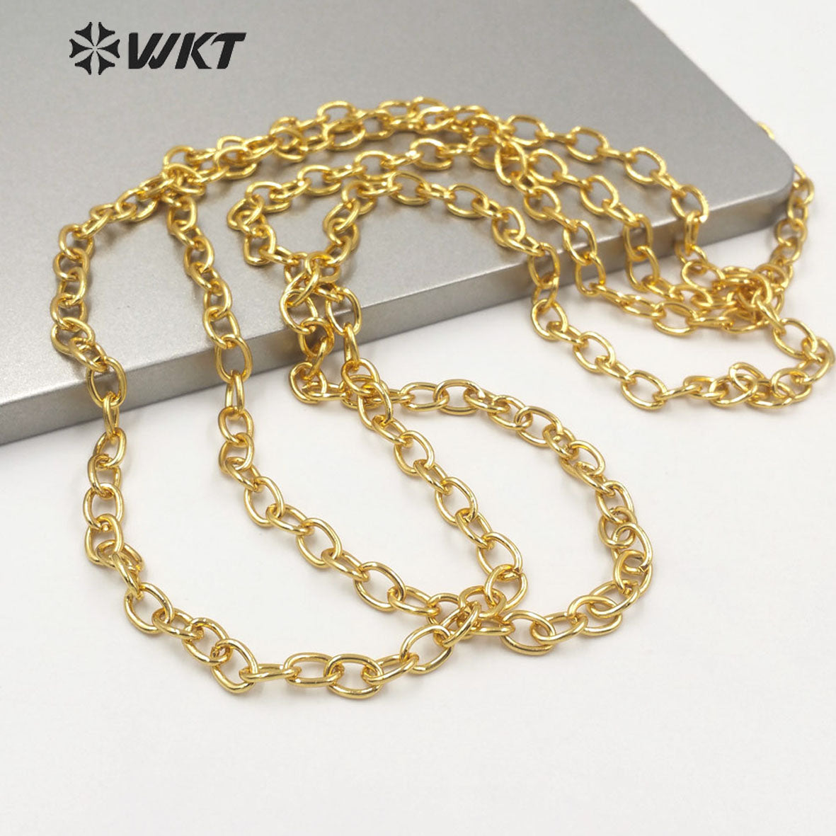 WT-BC154 New Popular Factory Directly Sales Jewelry Findings Brass Chain Women Fashion Real Gold Plated Oval Link Combined Chain