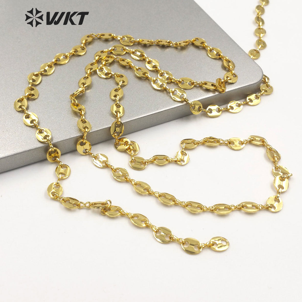 WT-BC158 New 18K Real Gold Plated Fashion Vehicle Style Big Necklace Chain Italy Designer Coffe Bean Brass Chain for Bracelet