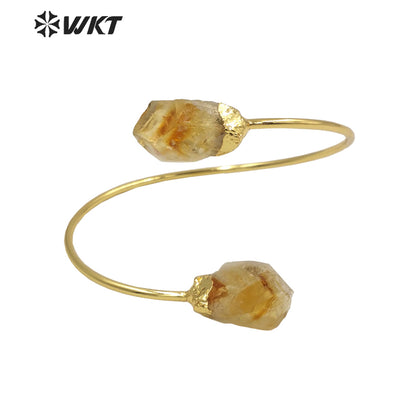 WT-B585 Wholesale Women Chic Gorgeous Bangle Lovely Popular Yellow Citrine and Amethyst Bangle for Party Wearing Stone Jewelry