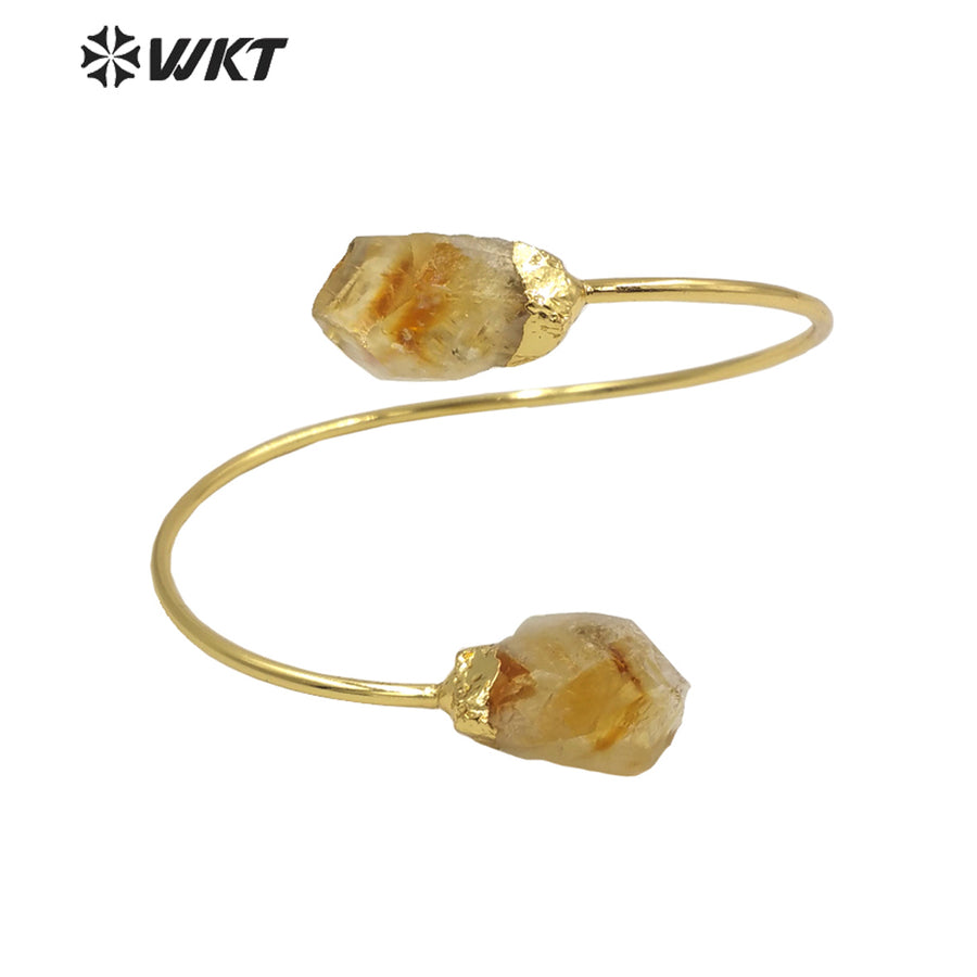 WT-B585 Wholesale Women Chic Gorgeous Bangle Lovely Popular Yellow Citrine and Amethyst Bangle for Party Wearing Stone Jewelry