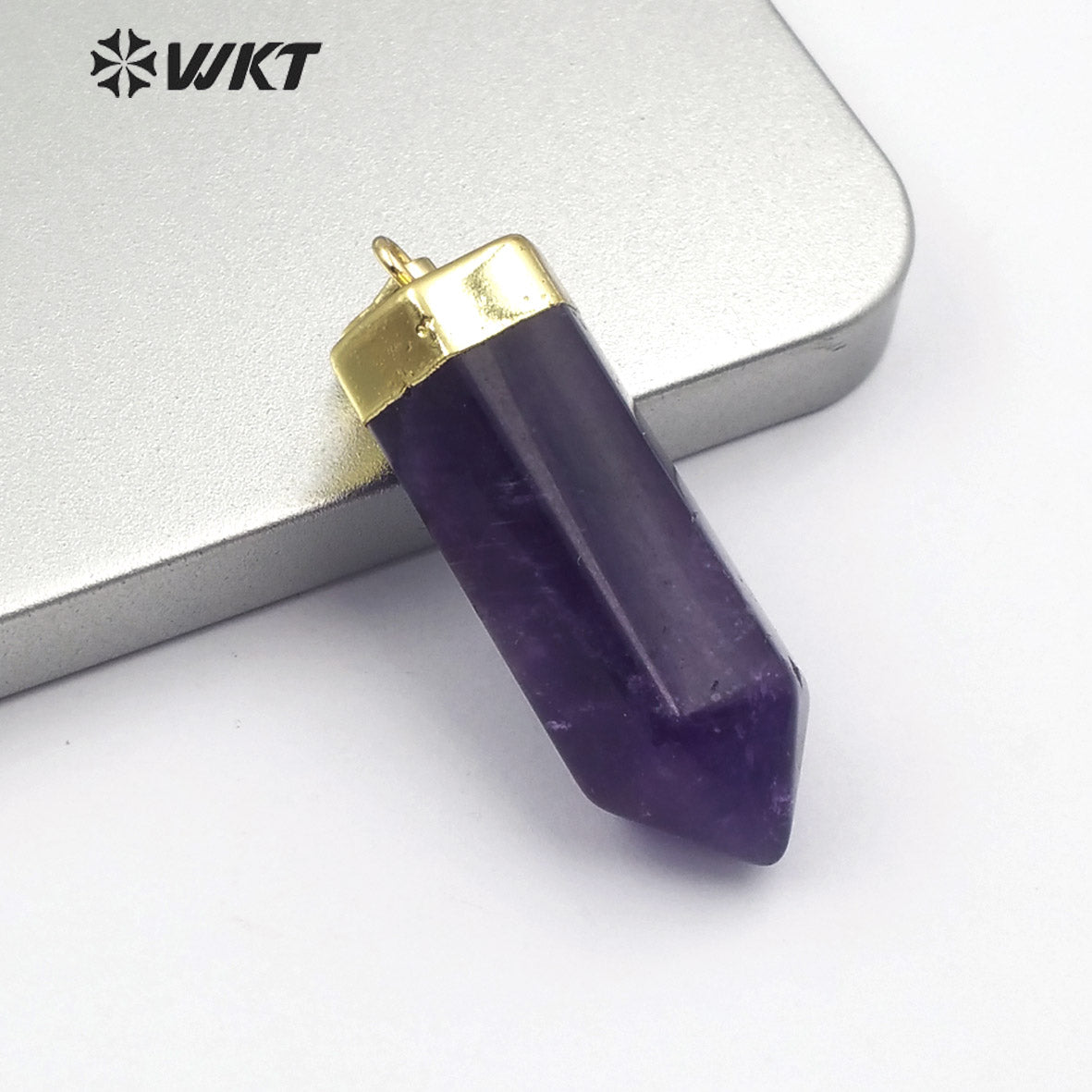 WT-P1466 Natural Amethyst Quartz Point Stone Pendant Natural Stone Goldentop Pendant Hot-selling Fashionable Jewelry