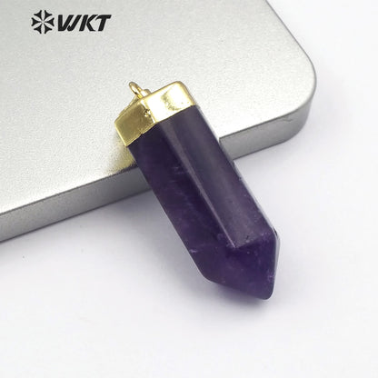 WT-P1466 Natural Amethyst Quartz Point Stone Pendant Natural Stone Goldentop Pendant Hot-selling Fashionable Jewelry