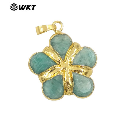 WT-P1966 Wholesale Unique Charming Teardrop Stone Assemble As Flower Pendants in 18K Real Gold Plated for Necklace Jewelry