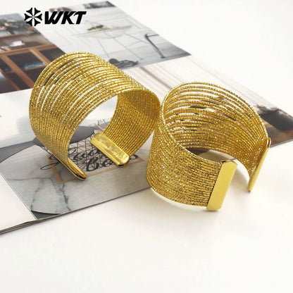 WT-JF356 Wholesale Yellow Brass Gold Plated Women Bangle Simple Design Fine Lines Classic Style Fashion Jewelry Adjustable
