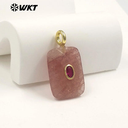 WT-P2107 High Quality Colorful Zircon And Natural Gemstone Faceted Rectangle Pendants As Women Simple Jewelry Accessories