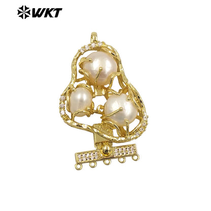WT-JP400 Gorgeous Handmade Triple Natural Freshwater Pearl Jewelry Conector for Necklace Design
