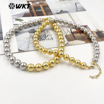WT-JFN12 Wholesale Fashion 18k Real Gold Plated Double Color Mixsure Design Unique Brass Ball Beads Necklace