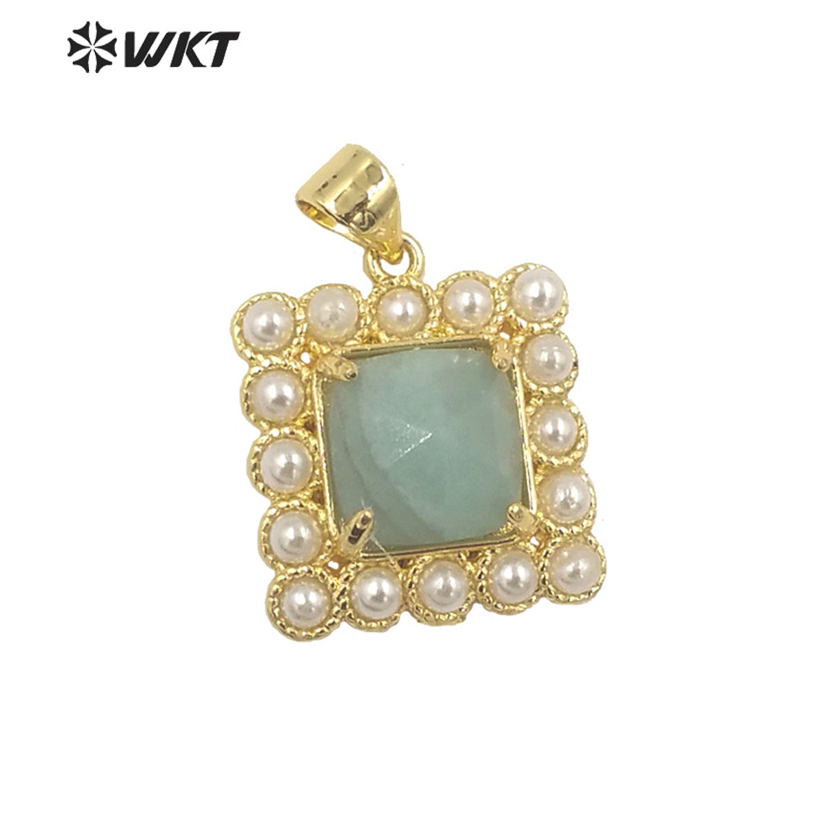 WT-JP357 Wholesale New Design Small Square Gemstone Carved Green Aventurine Claw Setting Women Necklace Stone Pendants