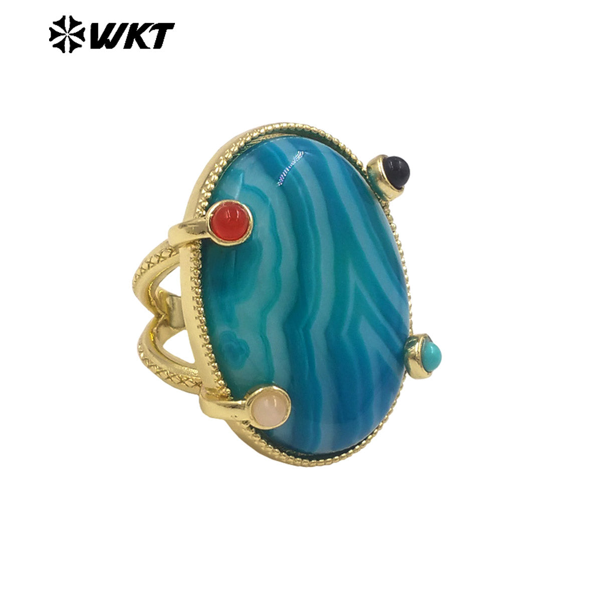 WT-R585 Newest Style Gold Plated Natural Gemstones With Little Stone Adjustable Rings For Women New Year Jewelry Gifts