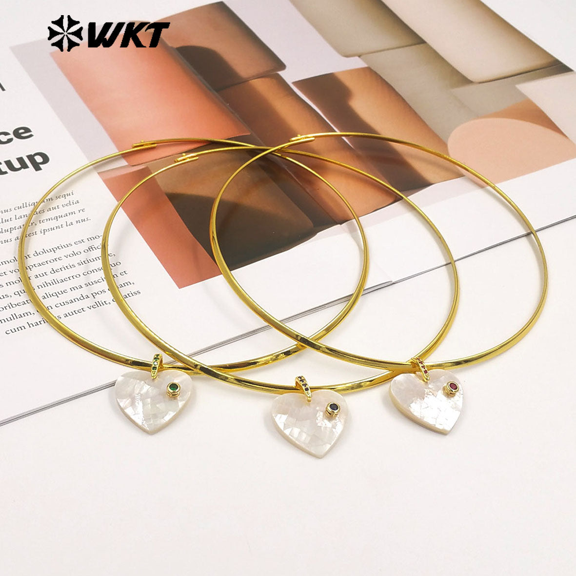 WT-JN387 Minimalism Design White Shell And Zircon Heart Shape Pendant Necklace Choker As Female Party Decorative Jewelry