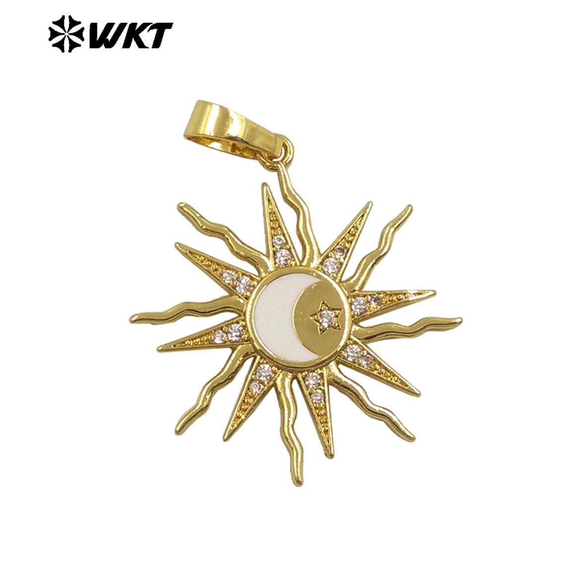 WT-MP307 New Approach Sunshine Style 18K Gold Plated Brass Metal With Zircon Sun and Star Pendants for Necklace Design