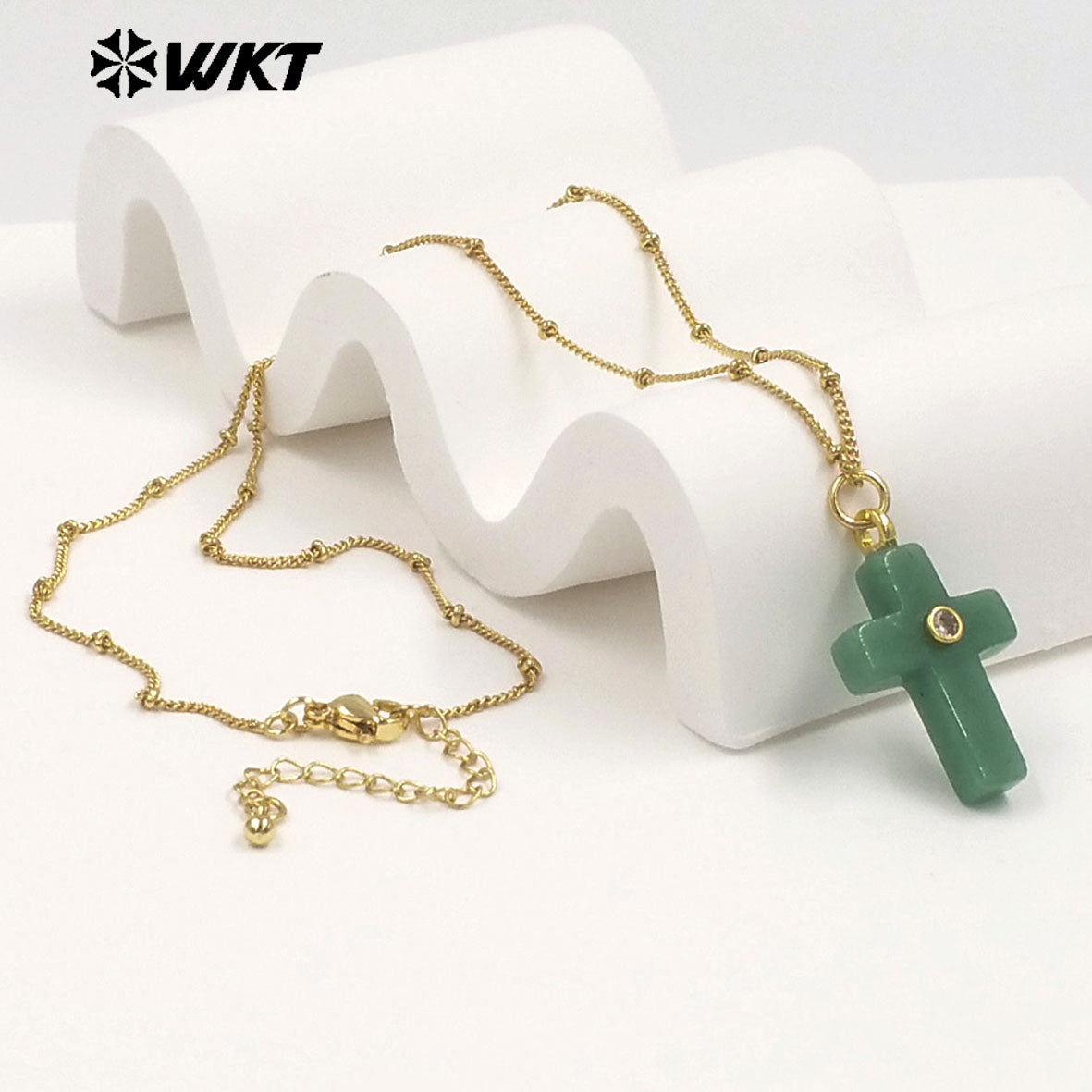 WT-N1533 Popular Sale Gold Chain With Colorful Natural Gemstones Cross Shape Charms Necklaces As Women Daily Wearing Jewelry