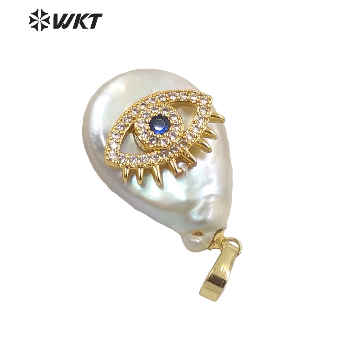 WT-JP259 New Design Popular Women Charming Micro Pave CZ Eye Pearl Pendants With Gold Hoop Fancy Girl Natural Real Pearl