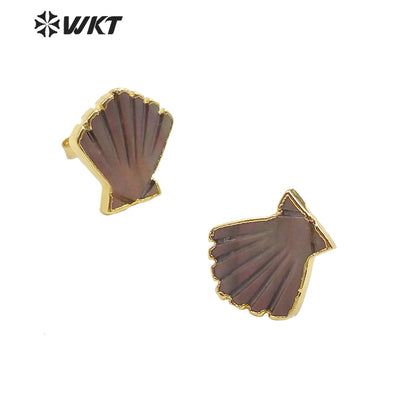 WT-E603 New Exclusive Design Fashion Gold Trim Sector Shell Studs Boho Style Charm Jewelry Natural Shell Studs