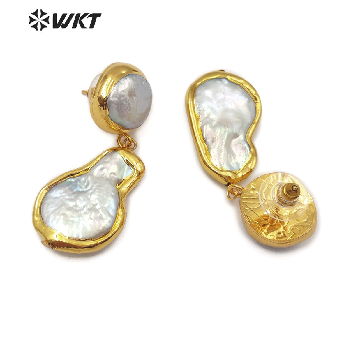 WT-E560 Wholesale Lady Jewelry Pearl Gold Plated Earrings Pear Shape Natural Freshwater Pearl Earrings