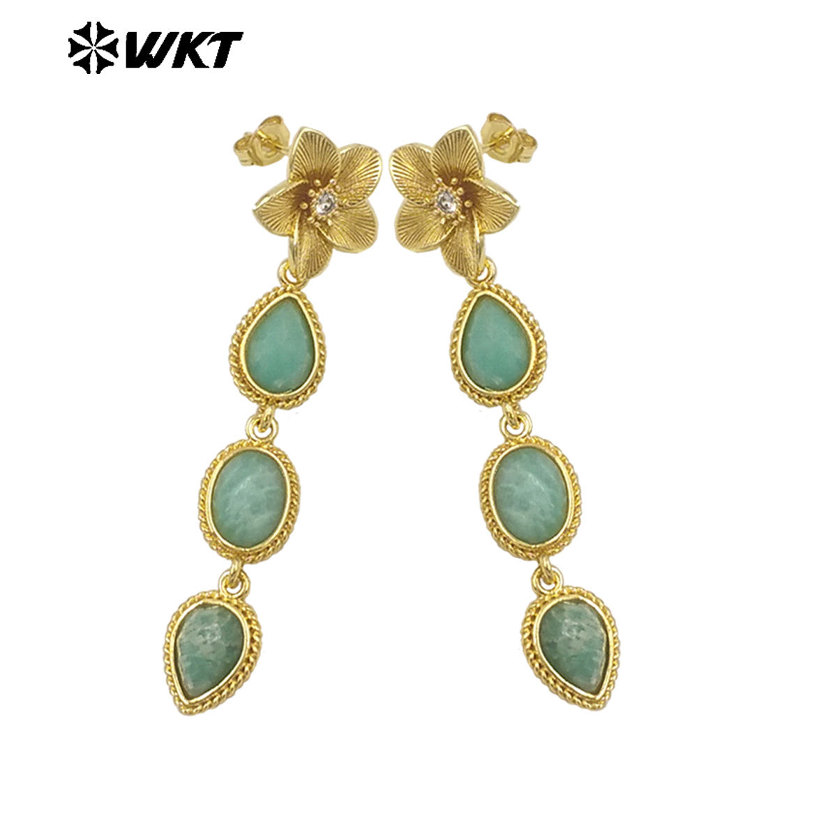 WT-E758 Amazing Fashion 18K Real Gold Plated Resist Tarnishable Multi Stones Earrings Women Birthday Gift Jewelry