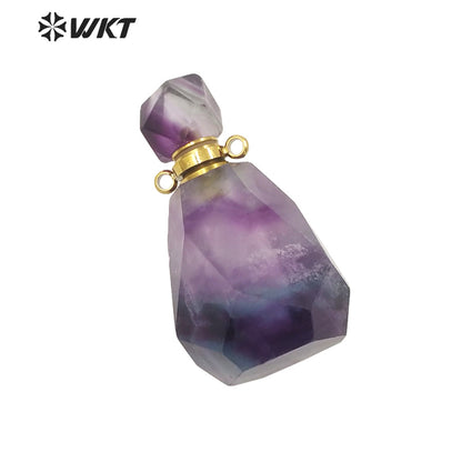 WT-P1670 WKT New Color Gorgeous Natural Rainbow Fluorite Stone Perfume Bottle Pendant with Stainless Steel Jewelry Findings