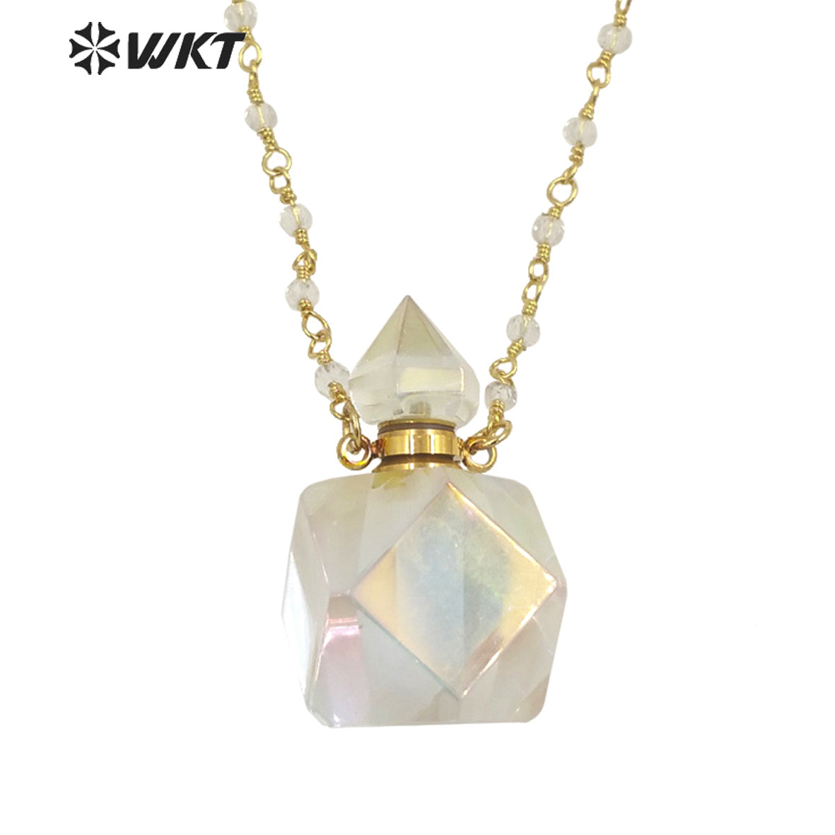 WT-N1353 WKT Fashion Natural Stone Aura Quartz Perfume Bottle Necklace Charming Crystal With Pendant Necklace Unique Party Gift