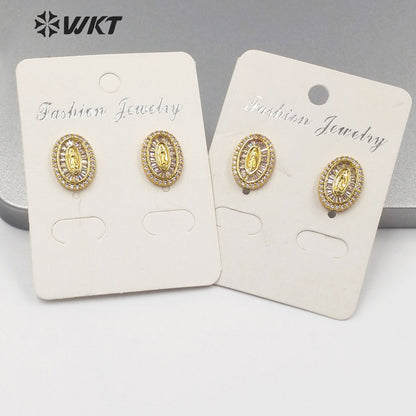 WT-ME098 Wholesale Newest Romantic Fashion Light Luxury Natural Cubic Zircon Round Shaped Micro Paved Earrings Studs