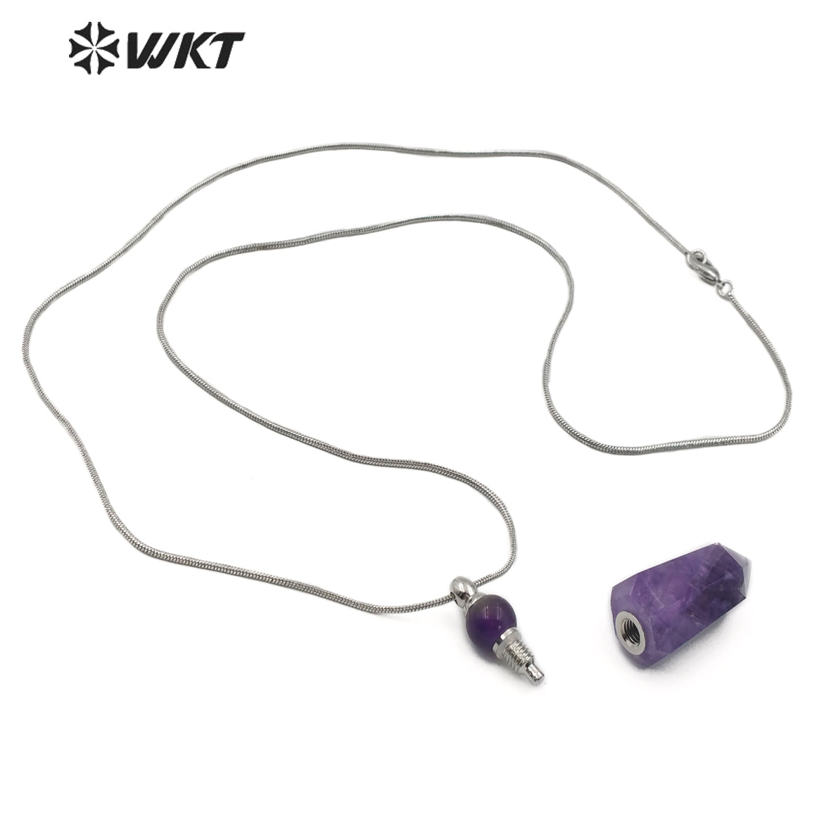 WT-N1161 Wholesale Classic Fashion Silver Necklace with Stone Perfume Bottle Pendant Silver Necklace