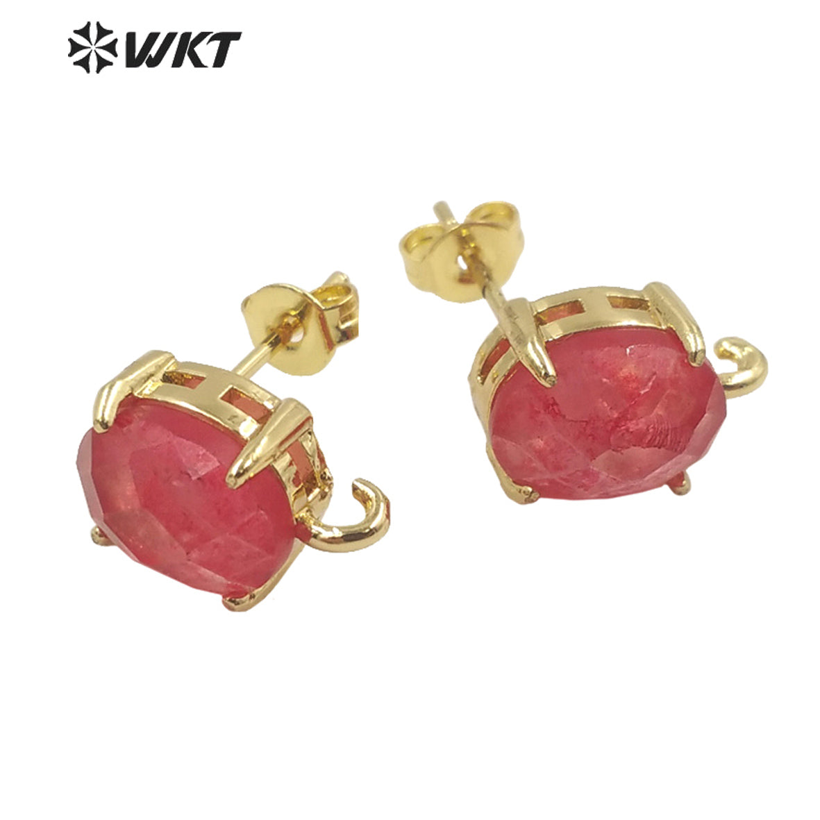 WT-E678 Women New Fashion Jewelry Findings Earrings Studs 18k Real Gold Plated Claw Setting Gemstone Studs with Hoop
