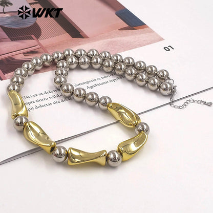 WT-JFN63 Unique New Design Simple Style Gold And Silver Electroplated Beads Long Necklace For Lady Party Wearing Jewelry