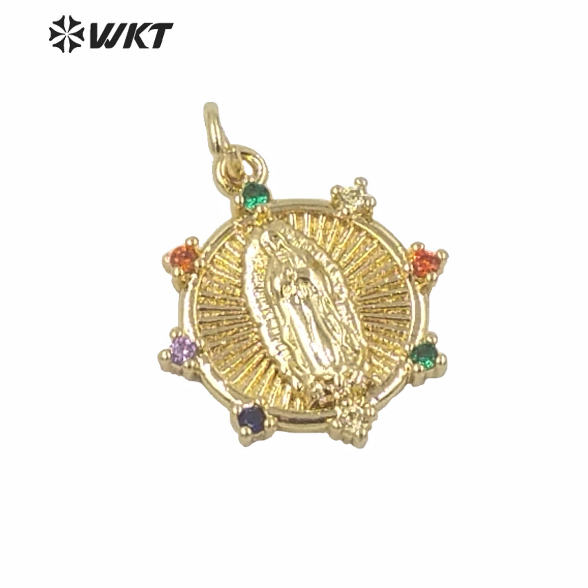 WT-MP149 WKT Women New Gold Electroplated Yellow Brass Metal Casting Mother of Jesus Mary Pendant Christian Religious Pendant