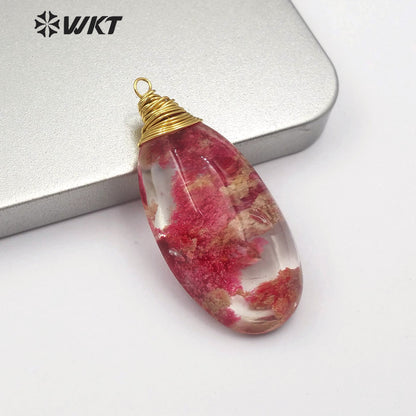 WT-P1454 Natural Crystal Quartz Pendant Egg Shape Stones Brass Wire Capped Pendant Women Necklace Ornaments Jewelry