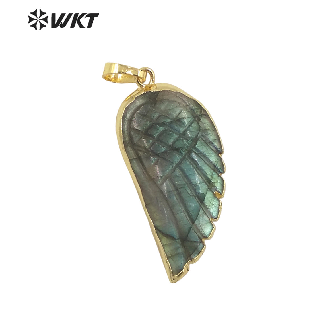 WT-P1936 Wholesale Hot Sale Fashion Design Natural Rainbow Fluorite & Labradorite Wing Shaped Pendant