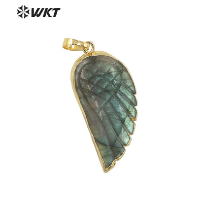 WT-P1936 Wholesale Hot Sale Fashion Design Natural Rainbow Fluorite & Labradorite Wing Shaped Pendant