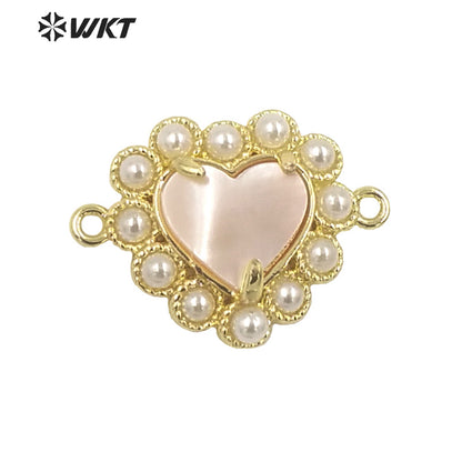 WT-PC007 Charming Lovely Claw Setting Natural Shell Made Heart Jewelry Making Connectors for Women