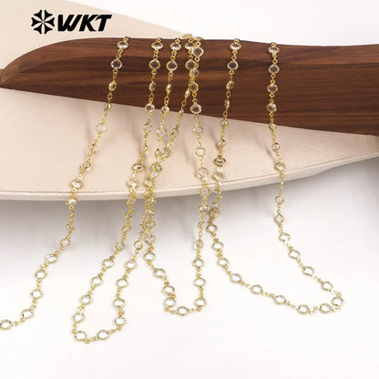 WT-BC279 Factory Wholesale Yellow Brass Gold Electroplated And Round Crystal Link Chains As Trendy Handmade Necklace Findings