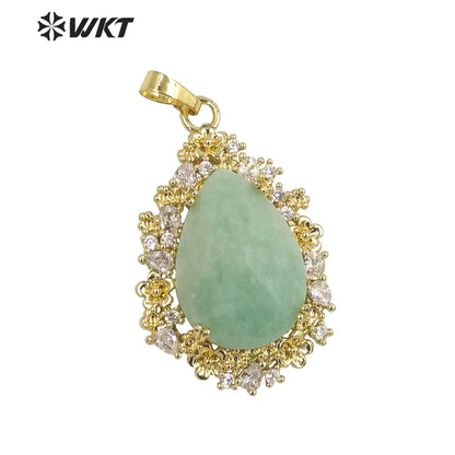 WT-P1877 Wholesale Fashion Gold Water Drop Micropaved Cubic Zircon Setting Natural Stone Pendant for Necklace Earring Design