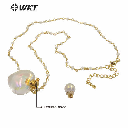 WT-N1237 WKT Amazing Aura Gold Electroplated Crystal Quartz Heart Shape Perfume Bottle Necklace Aura Stone Crystal Necklace