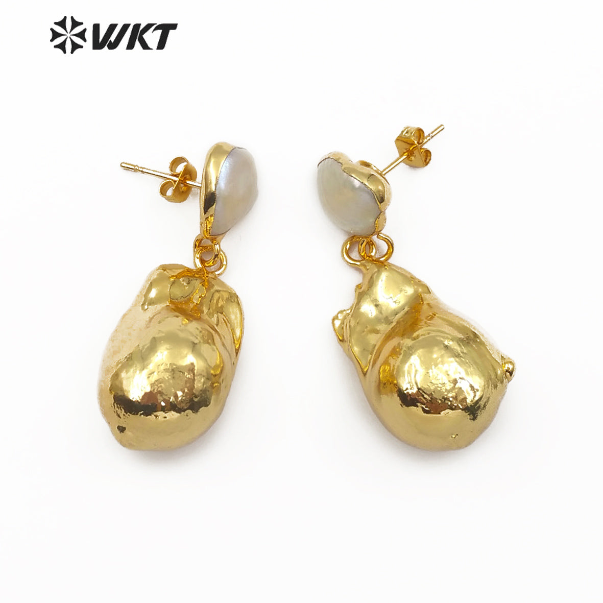 WT-E487 Bridal Wedding Jewelry White Pearl Earring or Gold Dipped Pearl Earring Jewelry Random Shape Baroque Pearl Earring