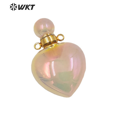 WT-P1647 Wholesale New Color Natural Rose Quartz Stone with Aura Heart Pendant Women Fashion Gold pink Aura Heart Perfume Bottle