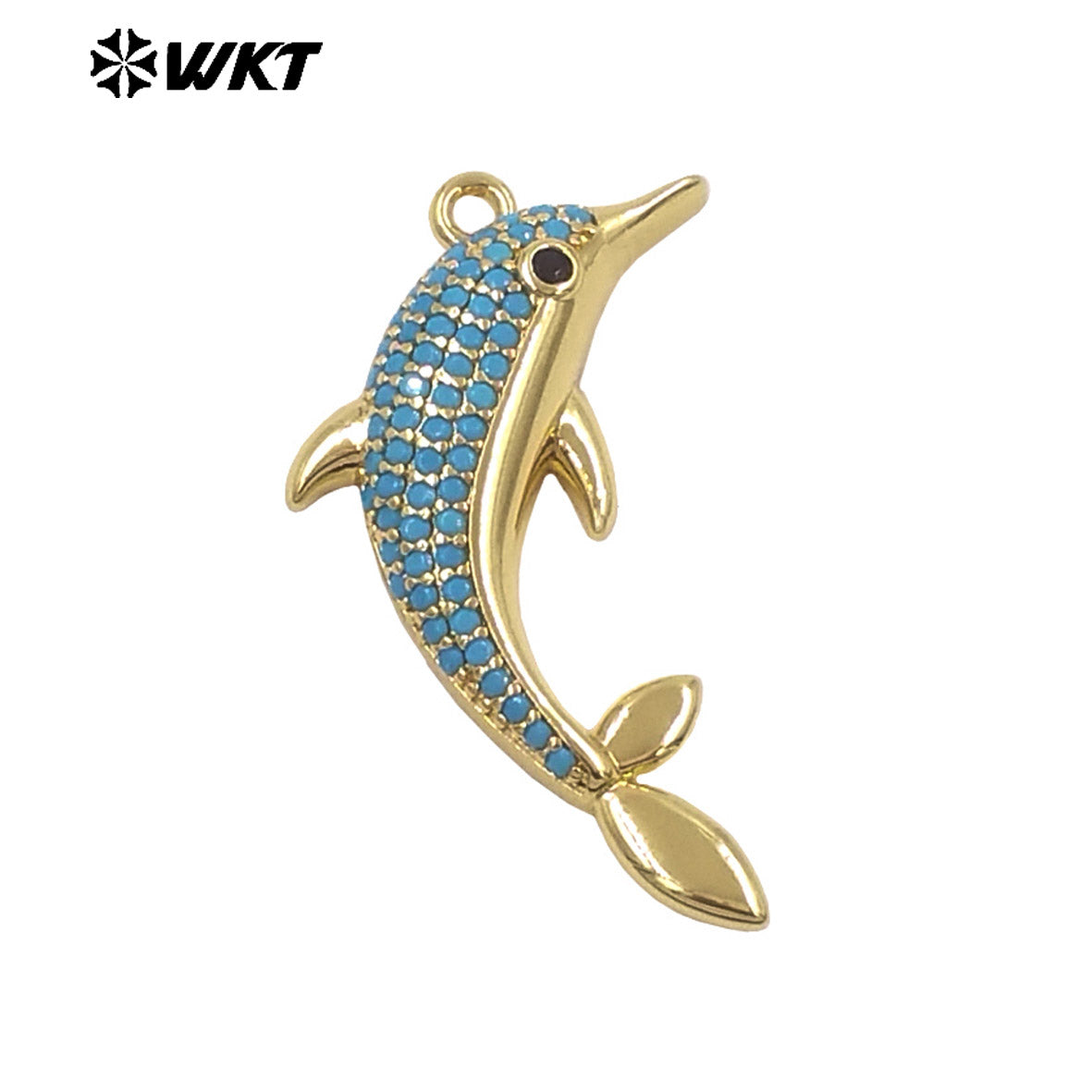 WT-MP328 Beautiful Lovely Gold Plated Yellow Brass And Zircon Dolphin Shape Little Pendant As Women Earrings Bracelets Findings