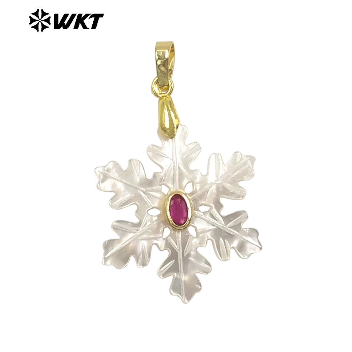 WT-JP520 Beautiful Style Colorful Zircon And Natural White Shell Carved Snowflake Shape Gold Pendant As Girl Jewelry Findings
